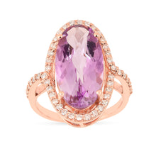 Load image into Gallery viewer, Amethyst Oval Halo Ring, Oval pink amethyst halo ring, 18K rose gold plated amethyst ring for women