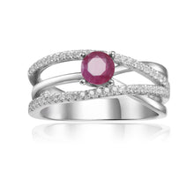 Load image into Gallery viewer, Round cut Genuine Ruby Engagement Ring with White Sapphire - FineColorJewels