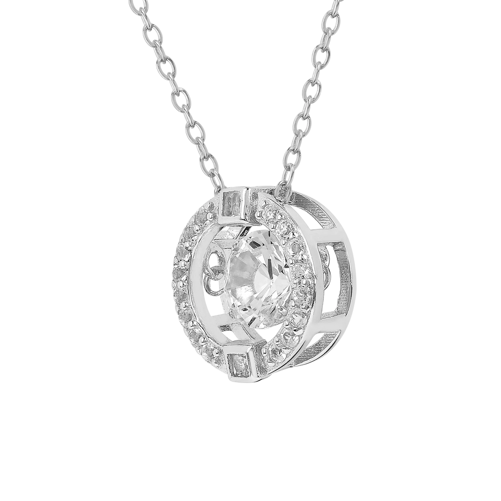 Dancing Stone White Sapphire Halo Necklace