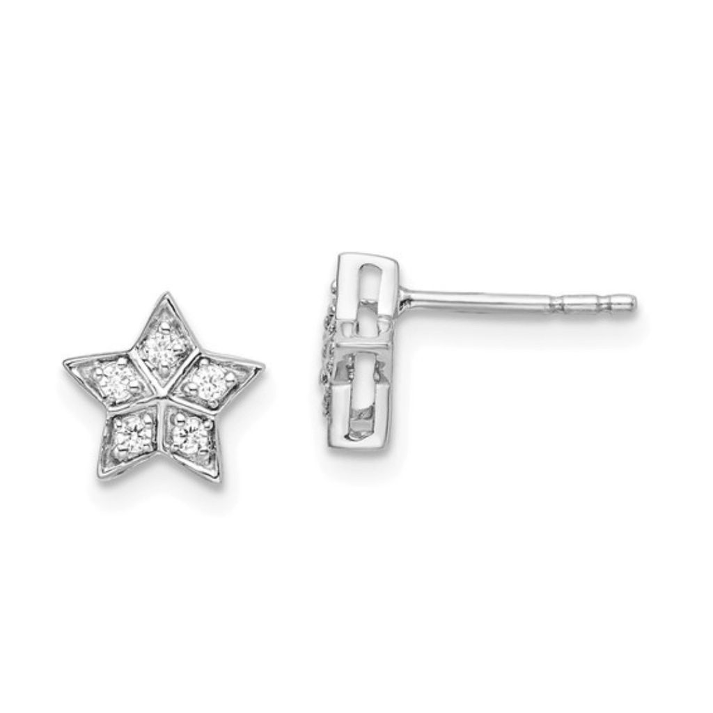 14K White Gold, Diamond Star Post Earrings, lab grown diamond earrings