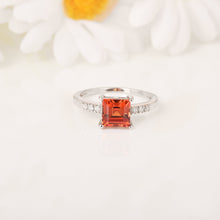 Load image into Gallery viewer, square cut gemstone ring, lab created orange sapphire ring