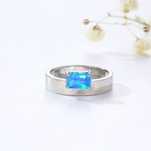 Load image into Gallery viewer, Blue Stone Ring Lab Grown Blue Opal Engagement Ring October Birthday Gift Octagon Cut Offset Rhodium Plated Ring- FineColorJewels