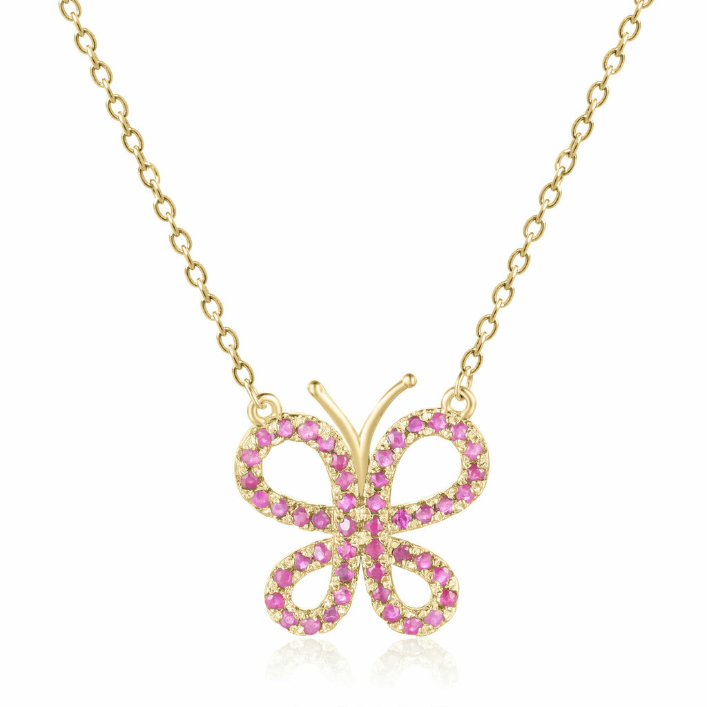 Ruby Butterfly NecklaceButterfly Necklace Yellow Gold Plated Natural Ruby Butterfly Pendant Necklace - FineColorJewels
