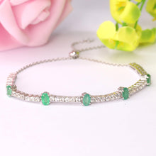 Load image into Gallery viewer, Emerald Adjustable Bracelet Emerald Tennis Bracelet May Birthstone Gemstone Bracelet- FineColorJewels
