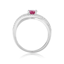 Load image into Gallery viewer, Round cut Genuine Ruby Engagement Ring with White Sapphire - FineColorJewels