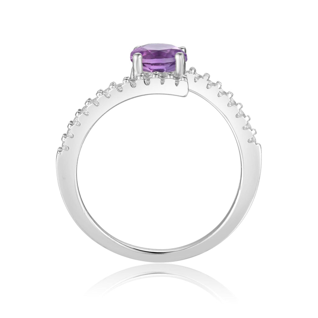 Elegant Natural Amethyst Round Shaped Ring with White Sapphire - FineColorJewels