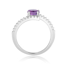 Load image into Gallery viewer, Elegant Natural Amethyst Round Shaped Ring with White Sapphire - FineColorJewels