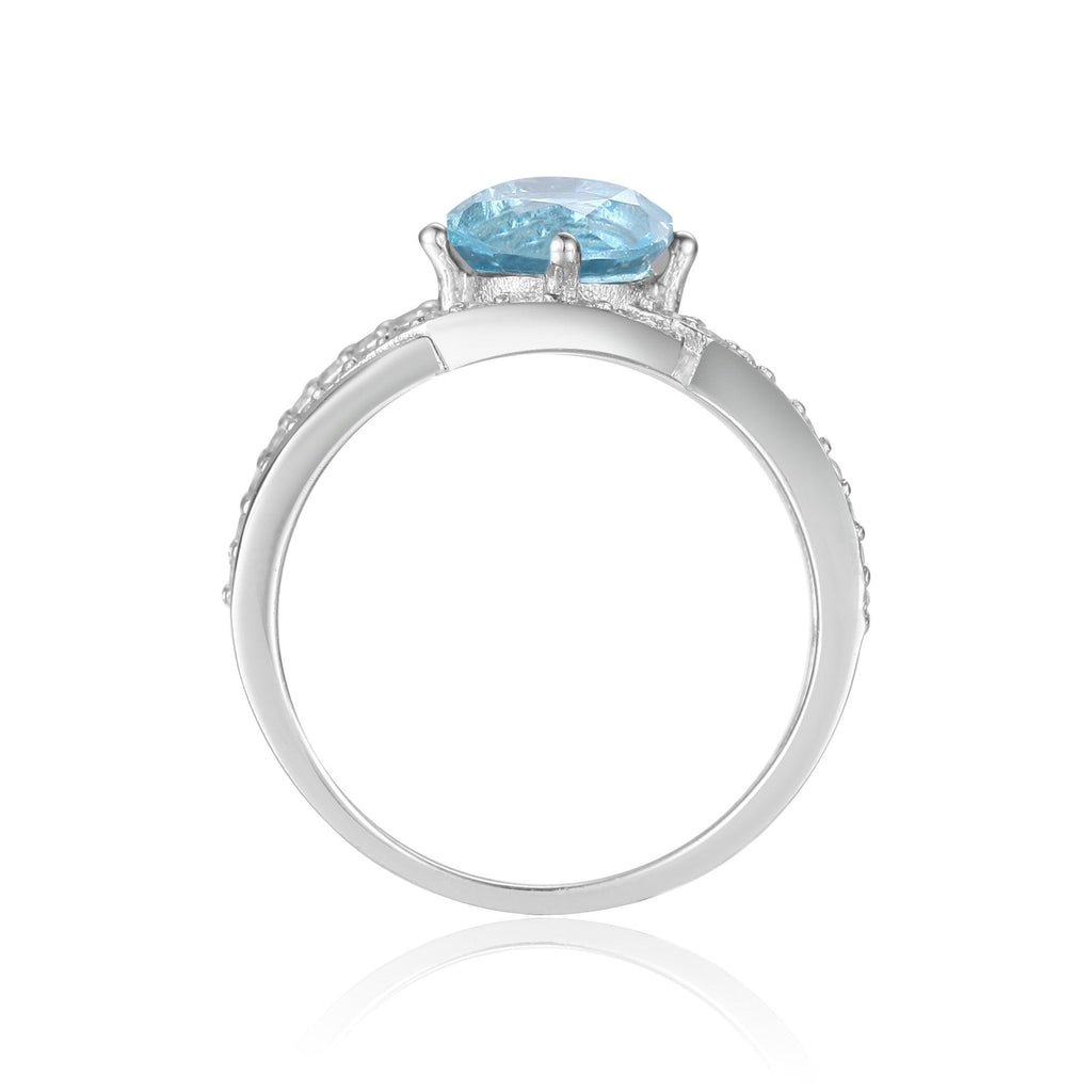 Luxurious Round cut Natural Blue Topaz Ring with White Sapphire - FineColorJewels