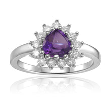 Load image into Gallery viewer, Amethyst Halo Style Heart Ring, amethyst topaz ring, stunning purple gemstone ring, elegant rings for women