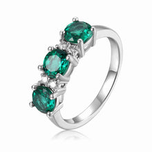 Load image into Gallery viewer, Green Three Stone Ring Emerald Ring - FineColorJewels