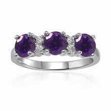 Load image into Gallery viewer, Three Stone Purple Amethyst Ring - FineColorJewels