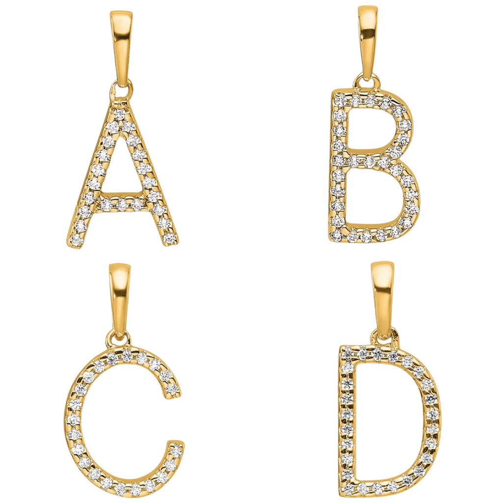 14K Gold Letter Initial Pave Diamond Pendant