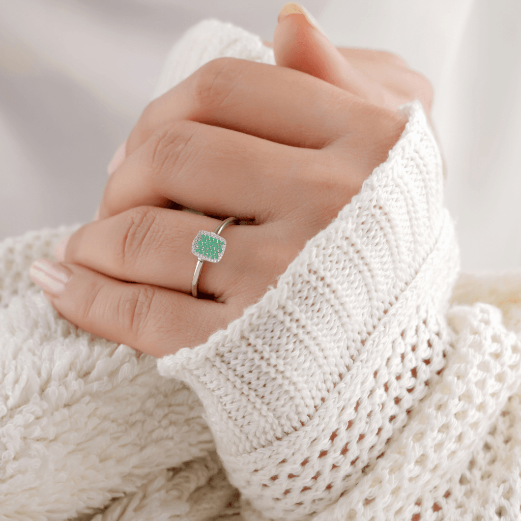 Square Statement Ring Green Gemstone Statement Ring