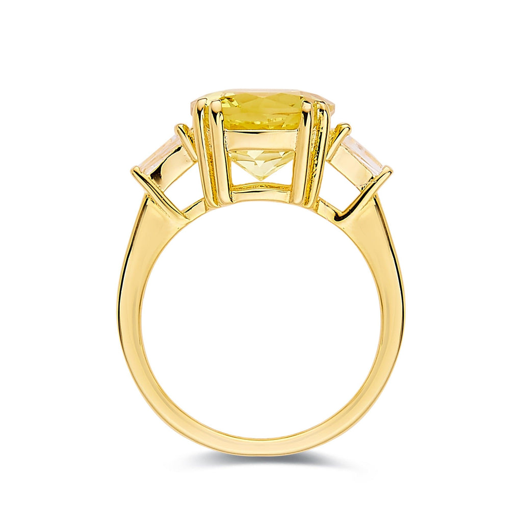 Canary Yellow Sapphire Solitaire Ring 18K Yellow Gold Plated Sterling Silver Ring Created Yellow Sapphire Diamond Engagement Ring For Women