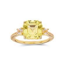 Load image into Gallery viewer, Lab Grown Sapphire Ring Asscher Cut Yellow Ring 18K Yellow Gold Plated Sterling Silver Ring Engagement Ring - FineColorJewels