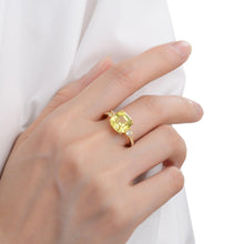 Load image into Gallery viewer, model showcasing YELLOW DIAMOND YELLOW RING lab grown sapphire Sapphire ring gift for girls solitaire ring bright yellow ring lab grown Ring proposal ring gift yellow sapphire ring 18K Yellow Gold ring Engagement Ring - FineColorJewels