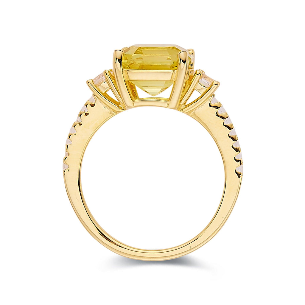 Canary Yellow Lab Grown Sapphire Ring Asscher Cut Yellow Ring 18K Yellow Gold Plated Sterling Silver Ring Engagement Ring Gifts For Girls - FineColorJewels