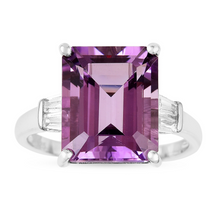Load image into Gallery viewer, Octagon Purple Amethyst Ring, White rhodium and sterling silver ring, amethyst sterling silver octagon ring