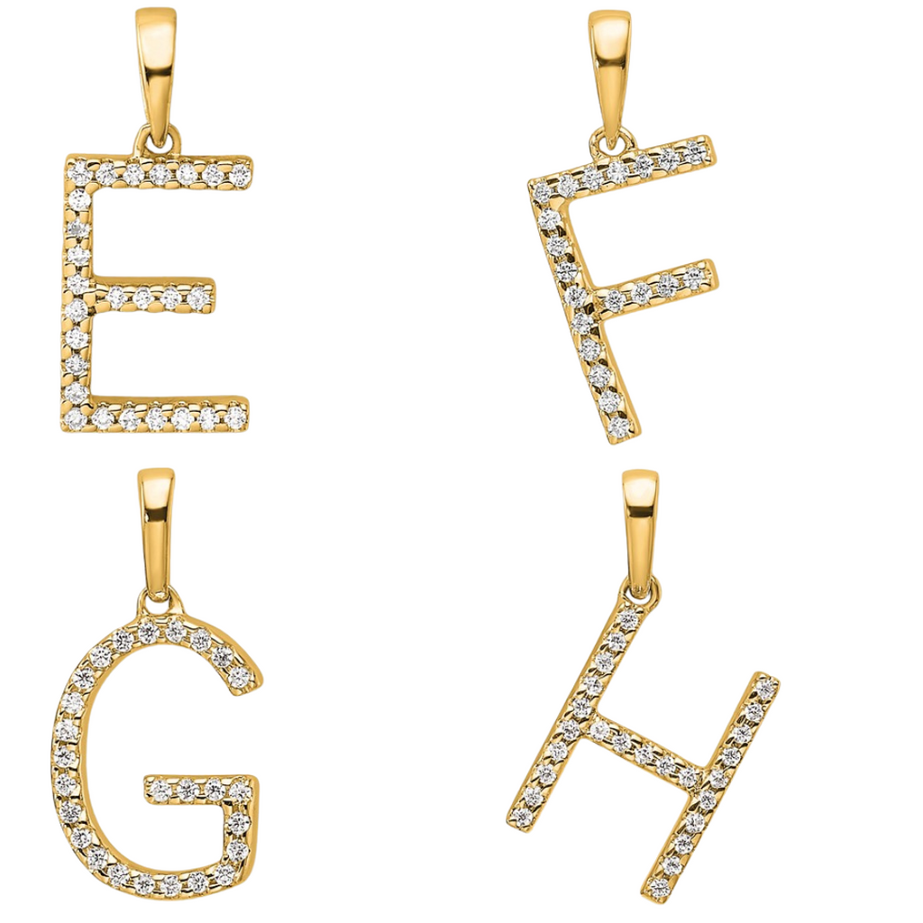 14K Gold Letter Initial Pave Diamond Pendant
