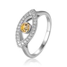 Load image into Gallery viewer, Citrine evil eye ring with moissanite accent ring, yellow gemstone ring, protection ring, good fortune ring