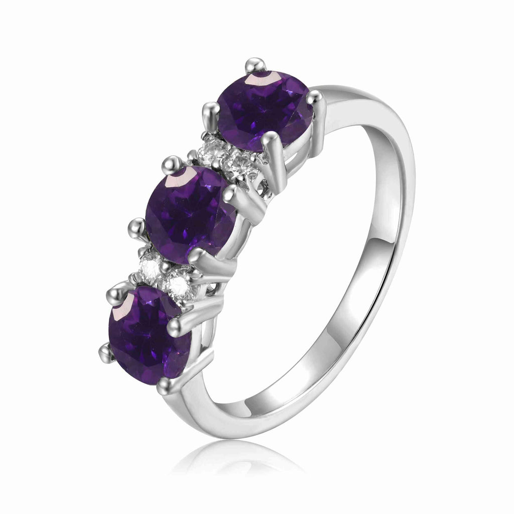 Amethyst Three Stone Ring - FineColorJewels