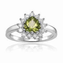 Load image into Gallery viewer, Green Peridot Heart Ring for Women Sterling Silver Statement Ring - FineColorJewels