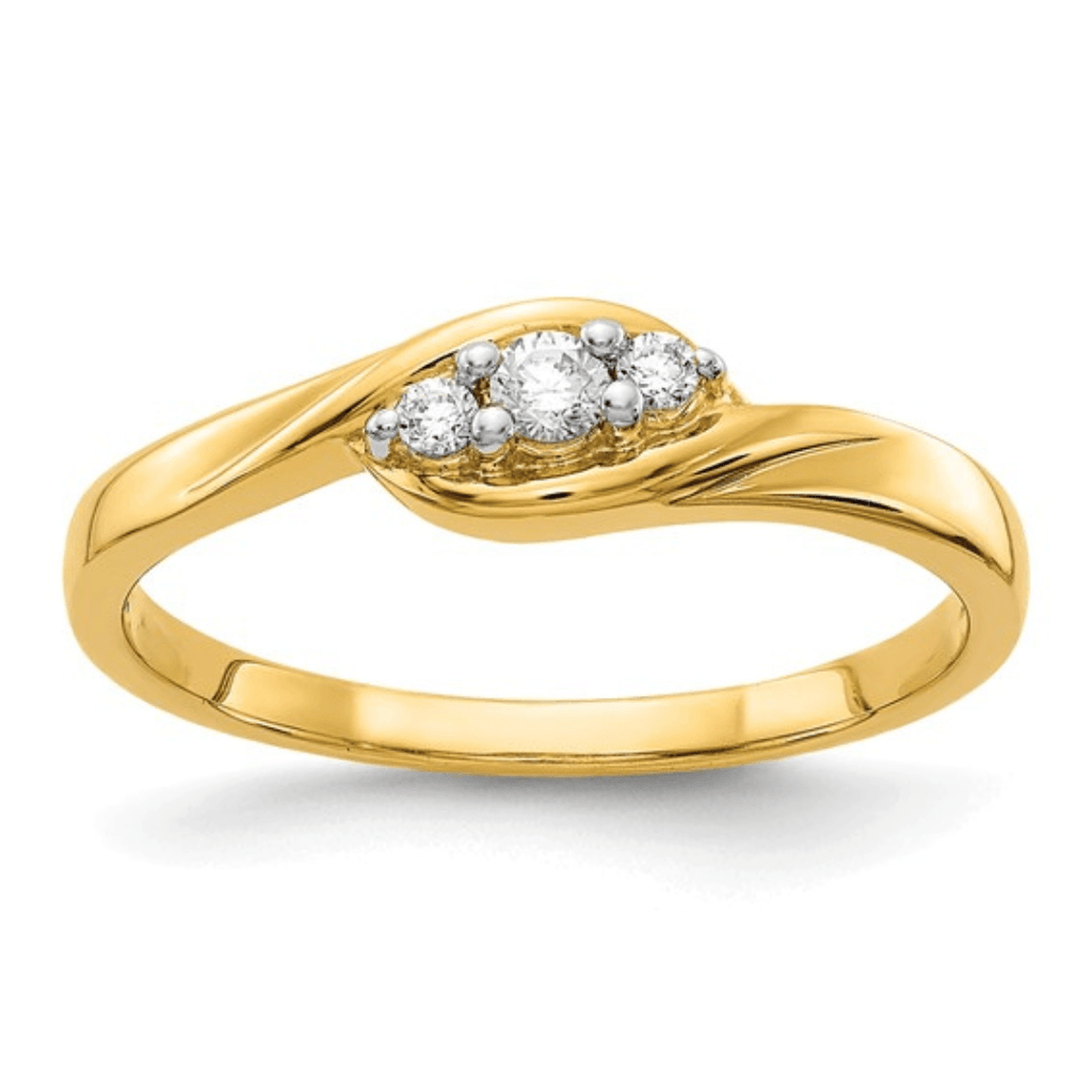 14K Yellow Gold Lab Grown Diamond Engagement Ring for Her, Three Stone Diamond Ring, Statement Bypass ring