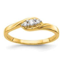 Load image into Gallery viewer, 14K Yellow Gold Lab Grown Diamond Engagement Ring for Her, Three Stone Diamond Ring, Statement Bypass ring