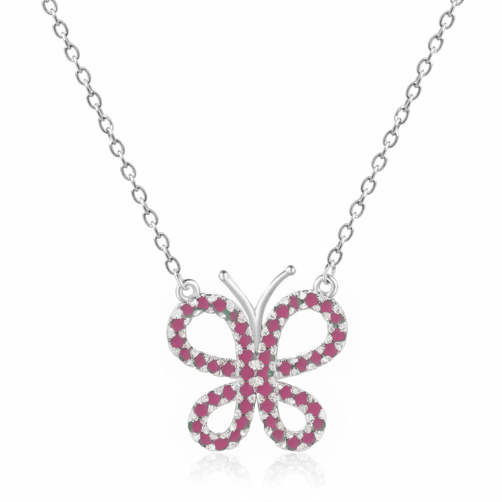 Ruby Butterfly Rhodium Plated Necklace, unique pendant for gift, rare ruby jewelry, natural ruby pendant