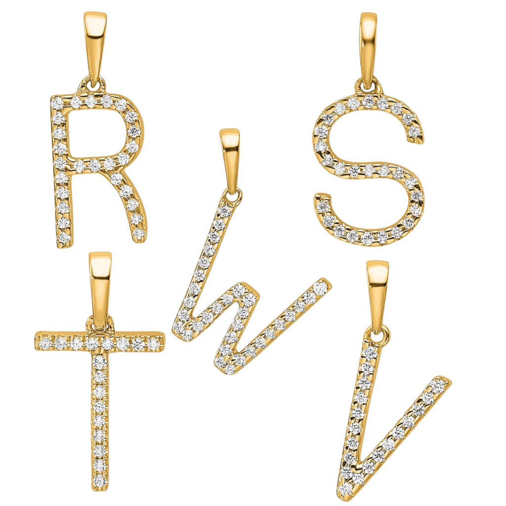 14K Gold Letter Initial Pave Diamond Pendant