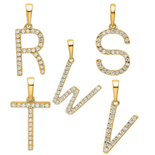 Load image into Gallery viewer, 14K Gold Letter Initial Pave Diamond Pendant