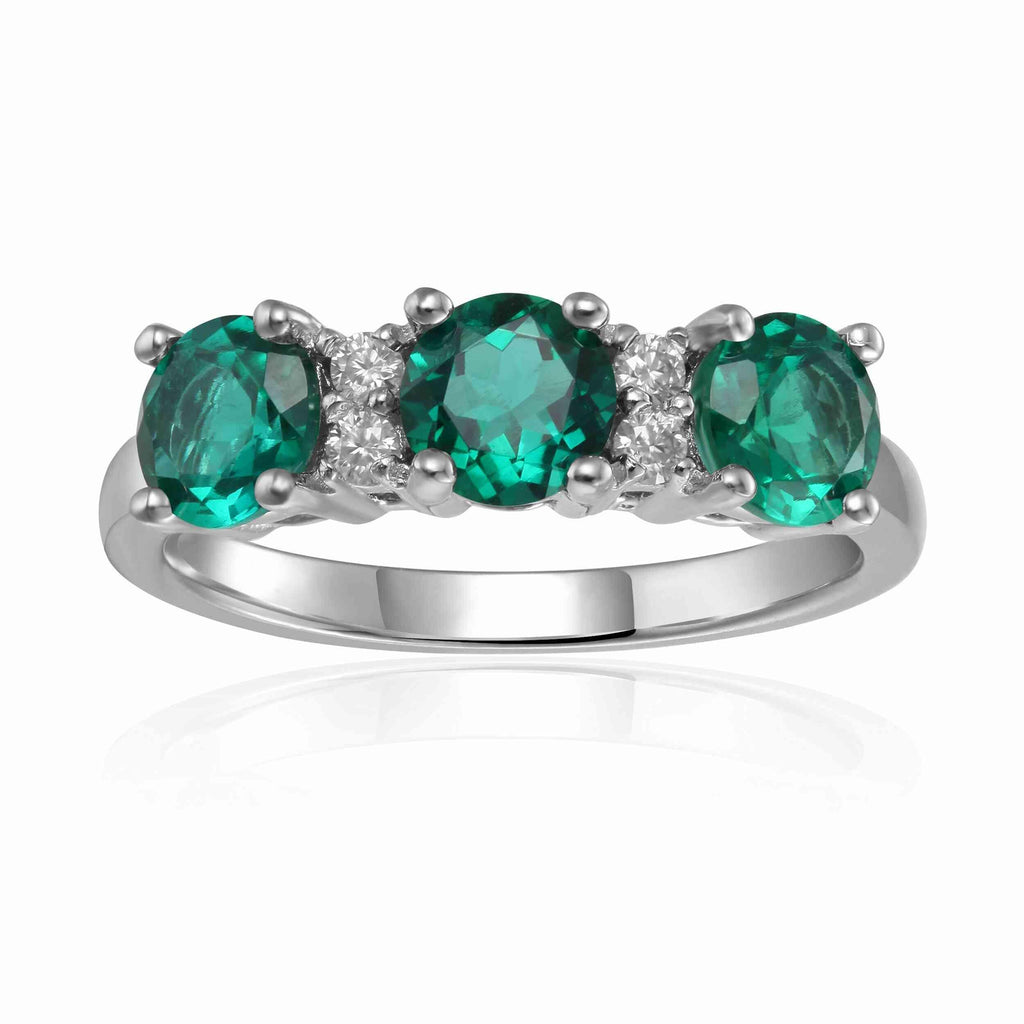 Emerald Three Stone Ring - FineColorJewels