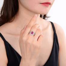 Load image into Gallery viewer, square cut ruby ring, octagon cut ruby ring, rare gemstone ring, red gemstone ring