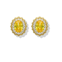 Load image into Gallery viewer, Oval Natural Citrine Earrings Studs, citrine and sapphire earrings, yellow gemstone earrings, sapphire jewelry