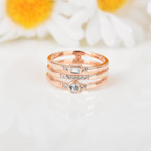 Load image into Gallery viewer, Three band ring design, sapphire rose gold ring, white gemstone ring design