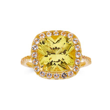 Load image into Gallery viewer, Canary Yellow Sapphire Ring Yellow Cushion Halo Ring 18K Gold Plated Sterling Silver Lab Grown Sapphire Engagement Best Ring Gift For Her - FineColorJewels
