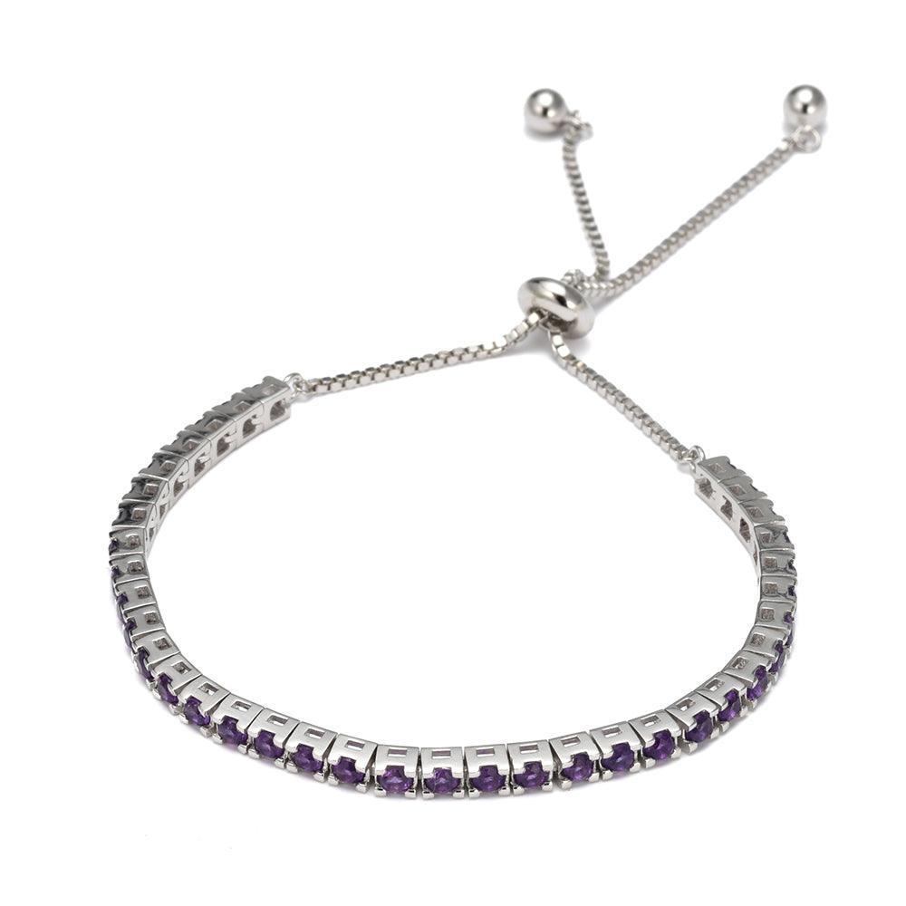 Natural Dark Amethyst Tennis Bolo Bracelet - FineColorJewels