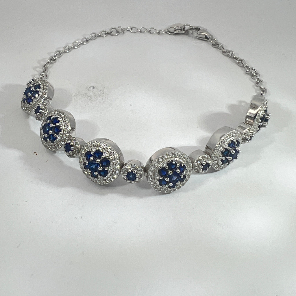 Lab Grown Blue Sapphire Halo Tennis Bracelet