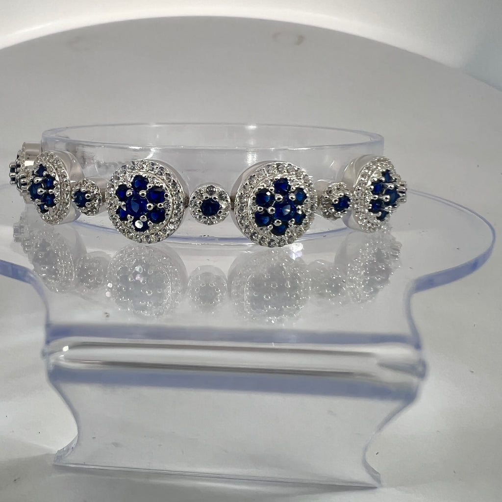 Lab Grown Blue Sapphire Halo Tennis Bracelet