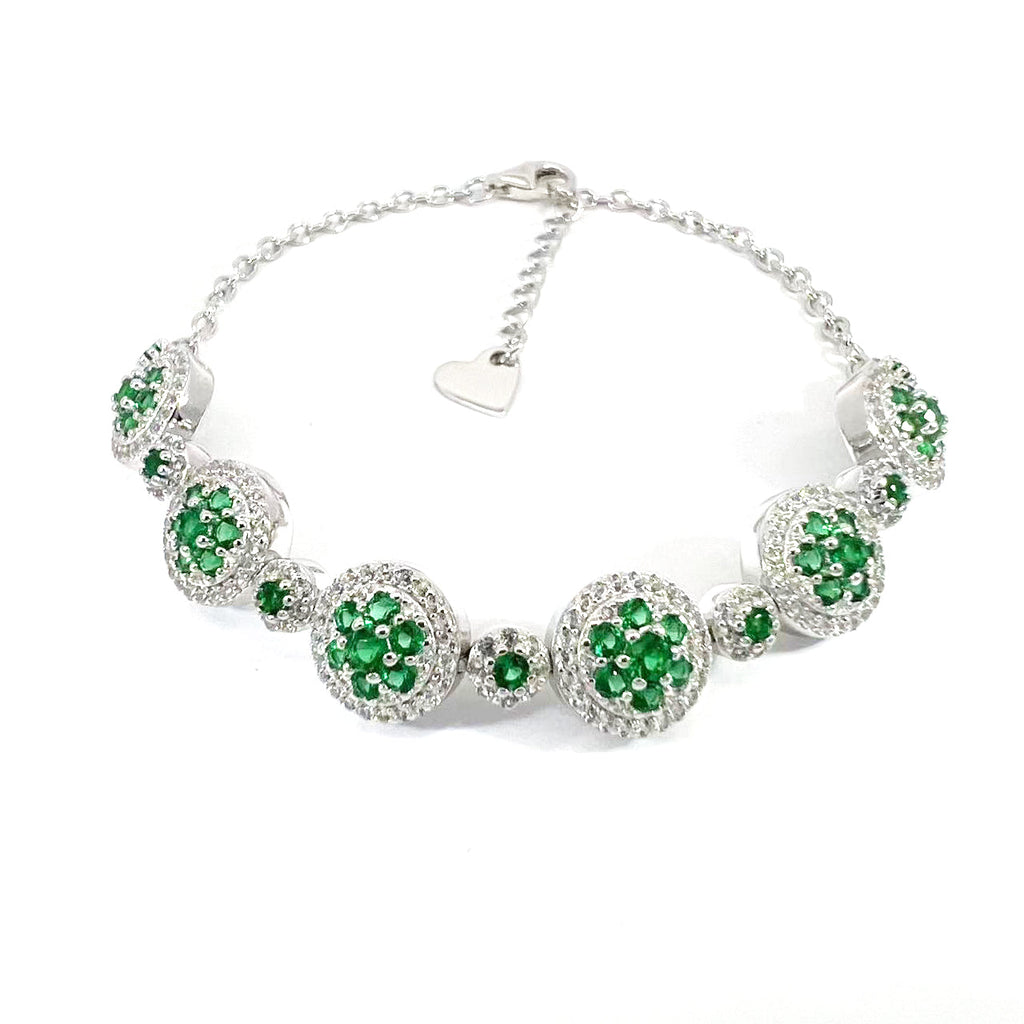 Lab Grown Emerald  White Halo Bracelet