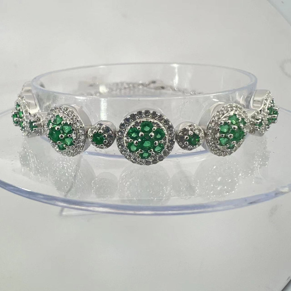 Lab Grown Emerald  White Halo Bracelet