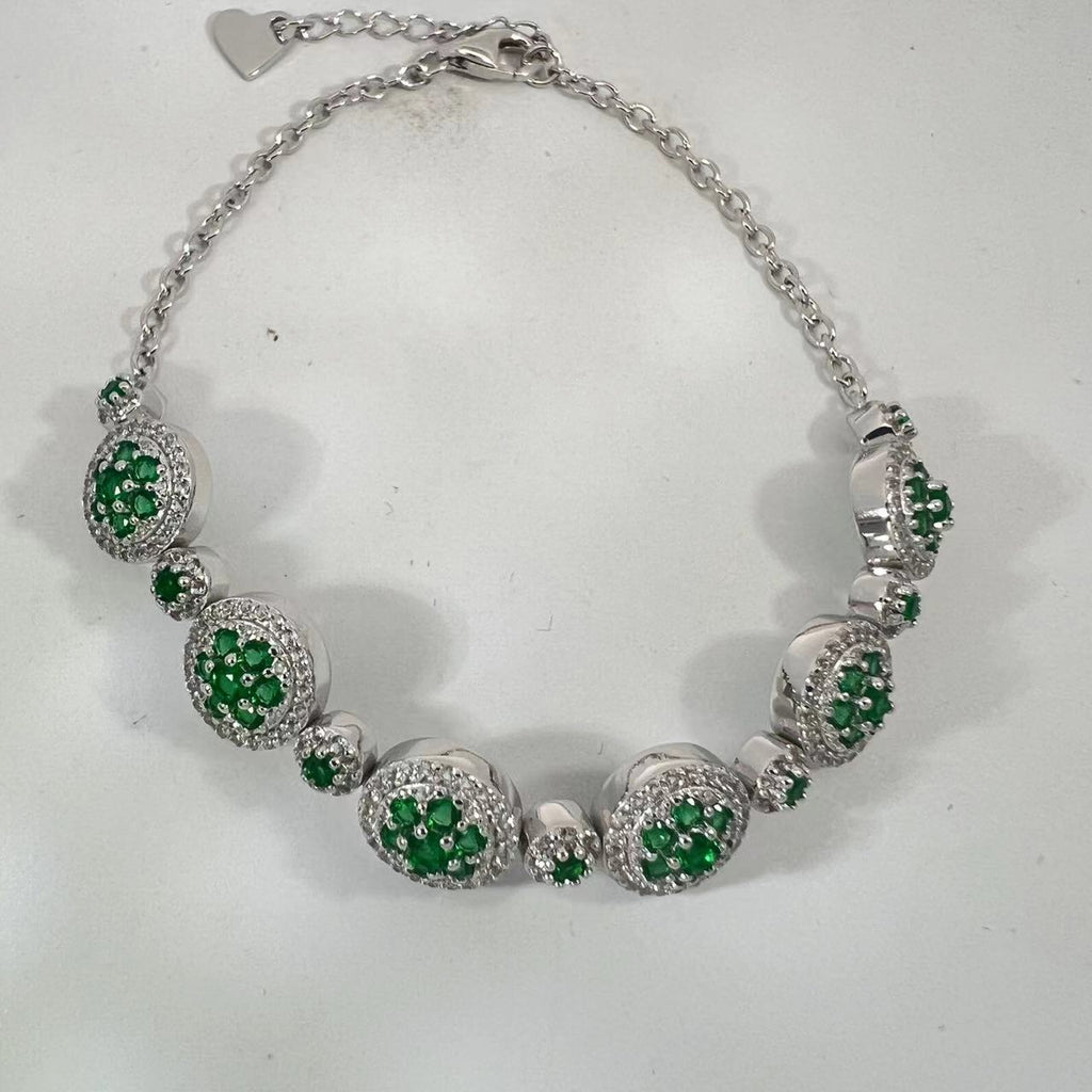 Lab Grown Emerald  White Halo Bracelet