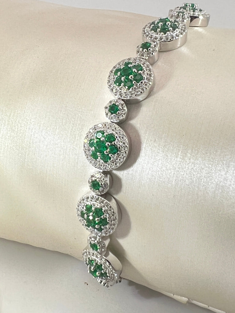 Lab Grown Emerald  White Halo Bracelet