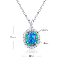 Load image into Gallery viewer, Blue Opal Oval Halo Necklace - FineColorJewels