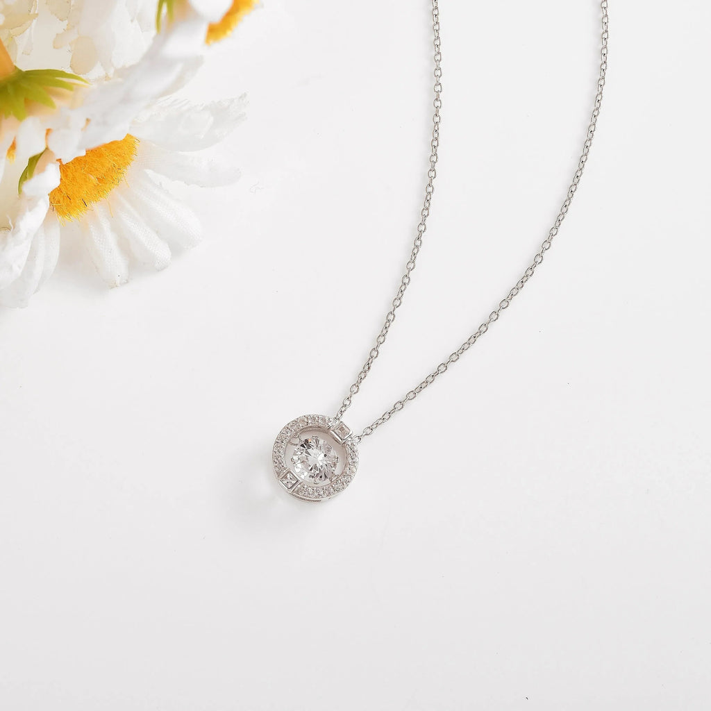 Dancing Stone White Sapphire Halo Necklace