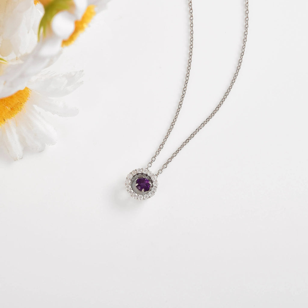 Natural Amethyst Dancing Stone Halo Necklace