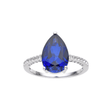 Load image into Gallery viewer, Created Blue Sapphire Teardrop Ring  Blue Cocktail Ring For Party- FineColorJewels