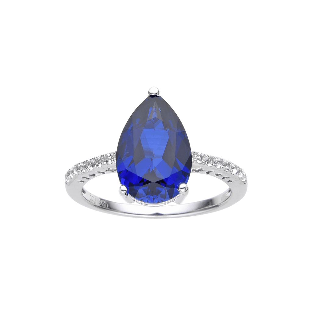 Created Blue Sapphire Teardrop Ring  Blue Cocktail Ring For Party- FineColorJewels