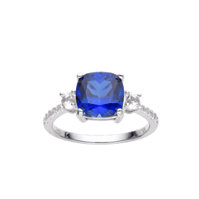 Load image into Gallery viewer, Blue Sapphire Ring Three Stone Blue Ring- FineColorJewels