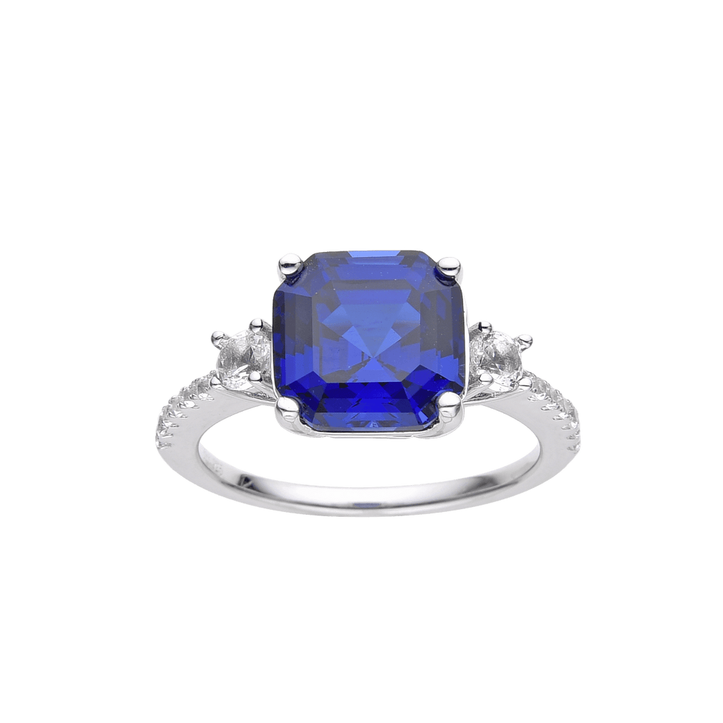 Blue Diamond Engagement Ring September Birthstone Blue Asscher Cut White Topaz Ring Gift For Women Cocktail Ring - FineColorJewels